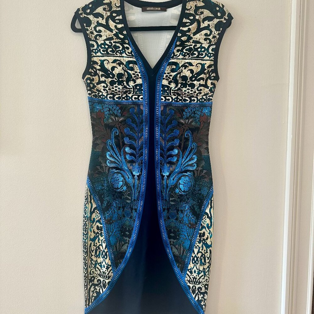 Roberto Cavalli Blue Bodycon Midi Dress